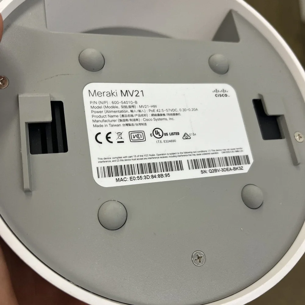 Cisco Meraki MV21 Indoor Dome Security Camera Missing Mount - UNTESTED! As Is